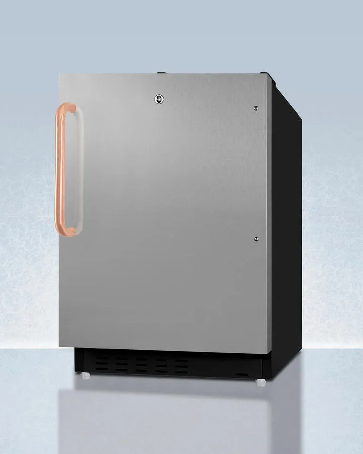 Summit ADA302BRFZSSTBC Built-In Undercounter, Ada Compliant Refrigerator-Freezer Designed For General Purpose Storage, With A Stainless Steel Door, Pure Copper Towel Bar Handle, Manual Defrost Operation, And Front Lock