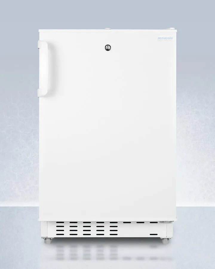 Summit ADA302RFZ Built-In Undercounter, Ada Compliant Refrigerator-Freezer In White, Designed For General Purpose Storage, Manual Defrost With Glass Shelves, Front Lock, And Door Storage