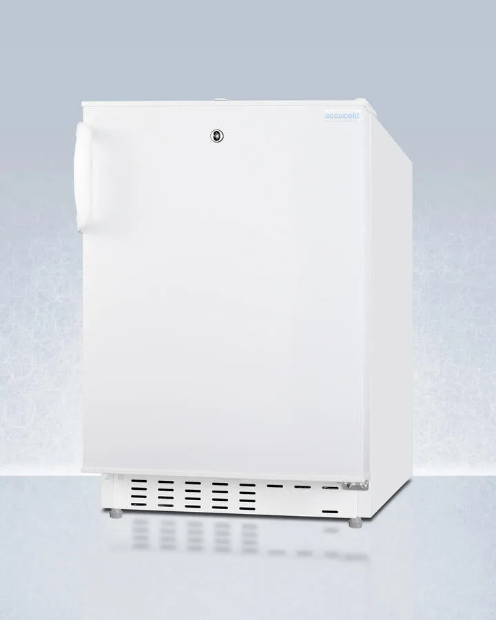 Summit ADA302RFZ Built-In Undercounter, Ada Compliant Refrigerator-Freezer In White, Designed For General Purpose Storage, Manual Defrost With Glass Shelves, Front Lock, And Door Storage