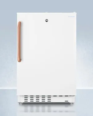 Summit ADA302RFZTBC Built-In Undercounter, Ada Compliant Refrigerator-Freezer In White, Designed For General Purpose Storage, With Pure Copper Towel Bar Handle, Manual Defrost With Glass Shelves, Front Lock, And Door Storage