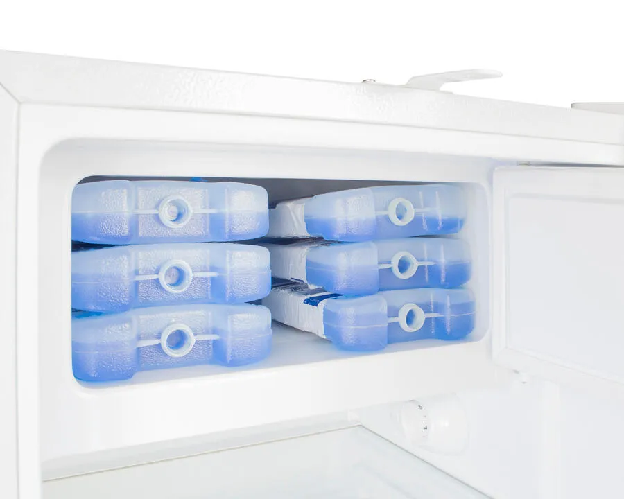 Summit ADA302RFZTBC Built-In Undercounter, Ada Compliant Refrigerator-Freezer In White, Designed For General Purpose Storage, With Pure Copper Towel Bar Handle, Manual Defrost With Glass Shelves, Front Lock, And Door Storage