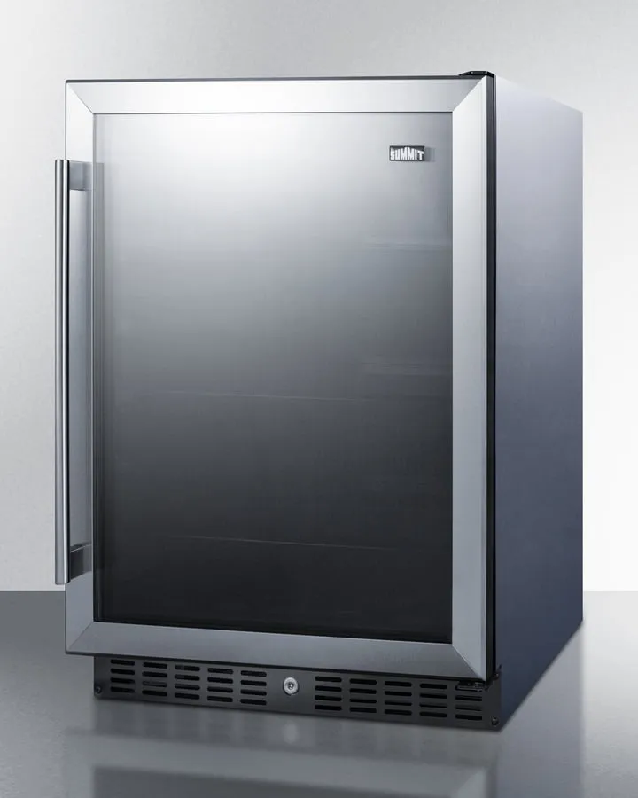 Summit AL57GCSS 24" Wide Built-In Ada Compliant Commercial Beverage Center For Display And Refrigeration Of Beverages And Food, With Glass Door, Digital Controls, Front Lock, Led Lighting, And Stainless Steel Wrapped Cabinet