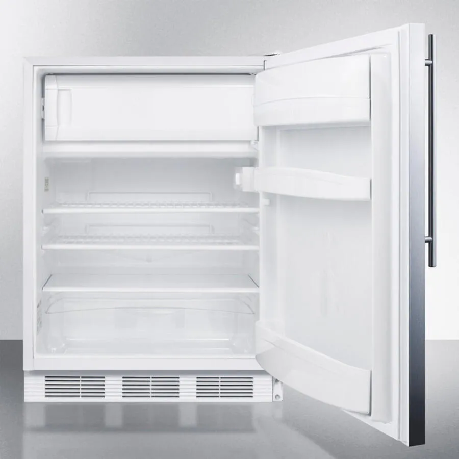 Summit AL650BISSHV Built-In Undercounter Ada Compliant Refrigerator-Freezer For General Purpose Use, W/Dual Evaporator Cooling, Ss Door, Thin Handle, White Cabinet