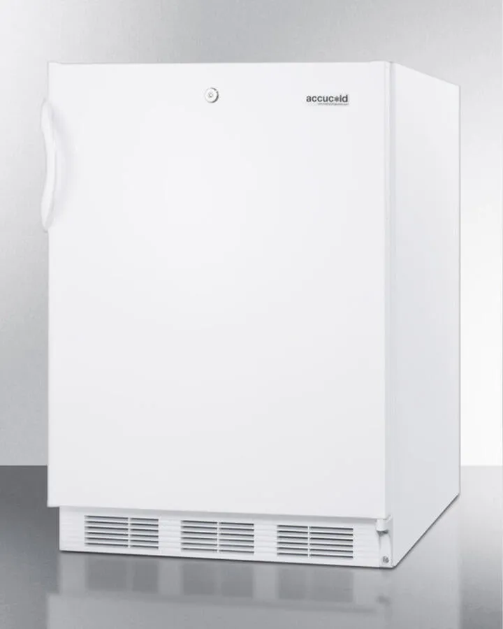 Summit AL650LBI Built-In Undercounter Ada Compliant Refrigerator-Freezer For General Purpose Use, With Dual Evaporator Cooling, Cycle Defrost, Lock, And White Exterior