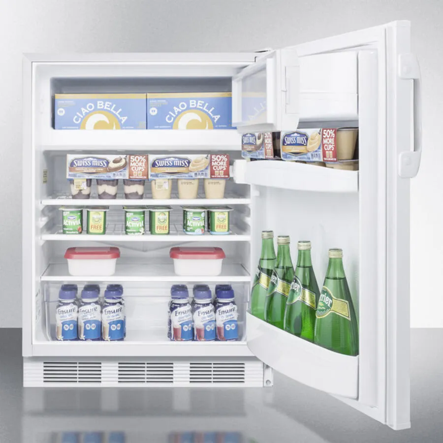 Summit AL650LBI Built-In Undercounter Ada Compliant Refrigerator-Freezer For General Purpose Use, With Dual Evaporator Cooling, Cycle Defrost, Lock, And White Exterior