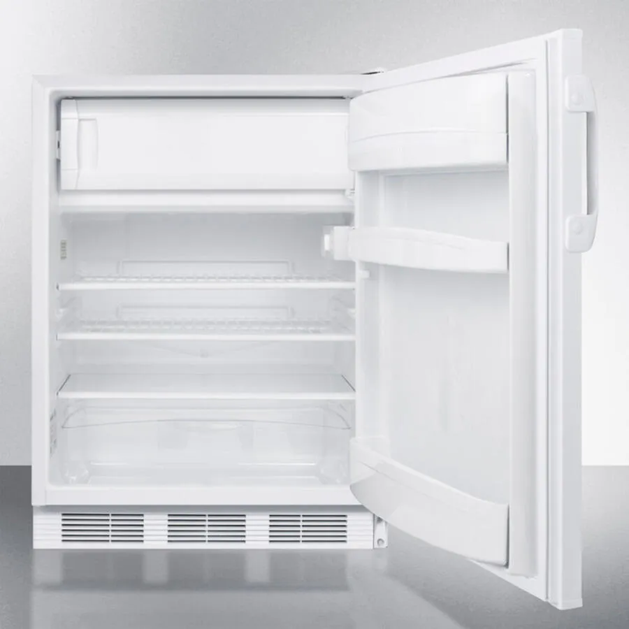 Summit AL650LBI Built-In Undercounter Ada Compliant Refrigerator-Freezer For General Purpose Use, With Dual Evaporator Cooling, Cycle Defrost, Lock, And White Exterior
