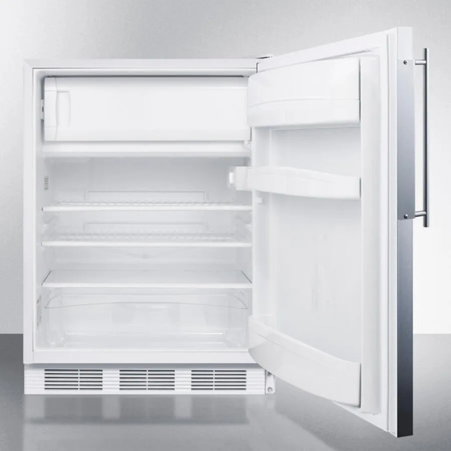 Summit AL650LBIFR Built-In Undercounter Ada Compliant Refrigerator-Freezer For General Purpose Use, W/Dual Evaporator Cooling, Lock, Ss Frame For Slide-In Panels, White Cabinet
