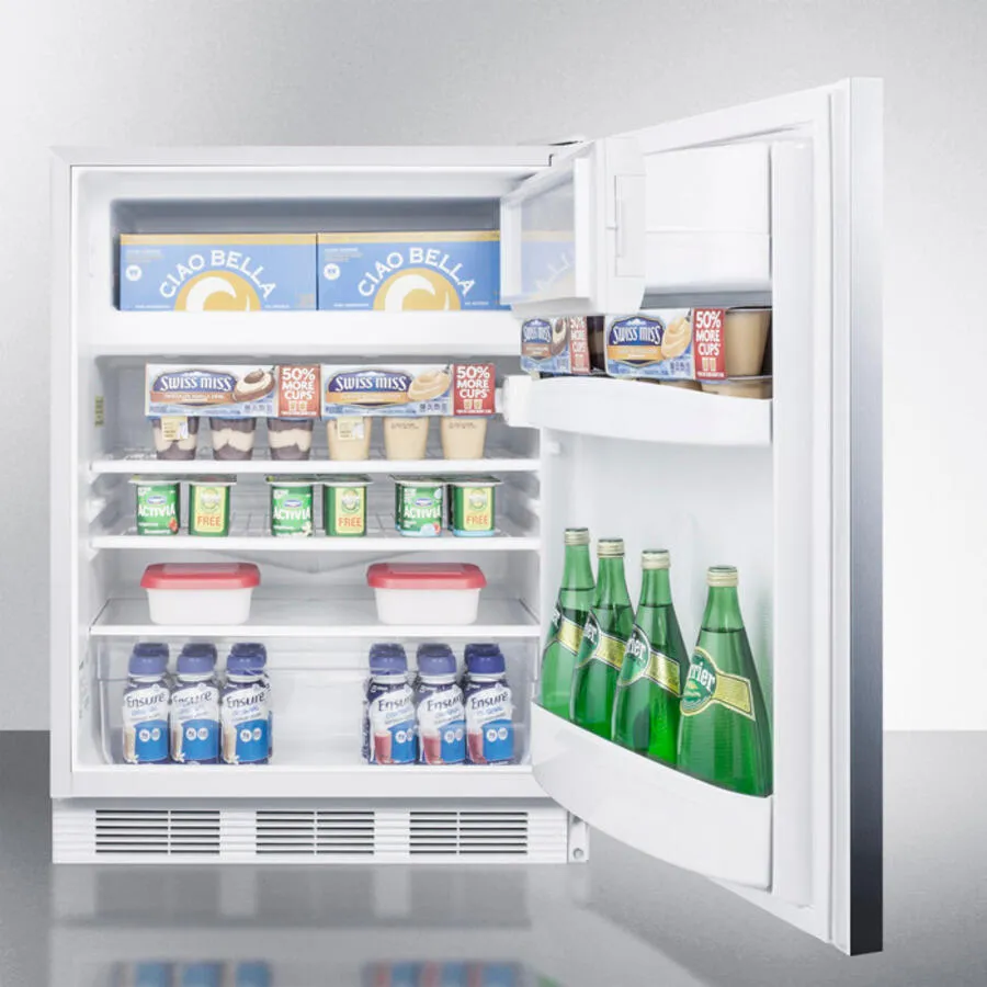 Summit AL650LBISSHH Built-In Undercounter Ada Compliant Refrigerator-Freezer For General Purpose Use, W/Dual Evaporator Cooling, Lock, Ss Door, Horizontal Handle, White Cabinet