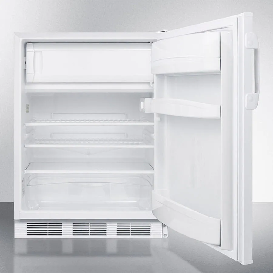 Summit AL650LWBI Built-In Undercounter Ada Compliant Refrigerator-Freezer For General Purpose Use, With Dual Evaporator Cooling, Cycle Defrost, Lock, And White Exterior