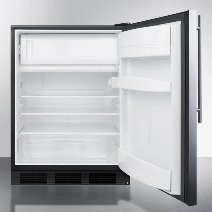 Summit AL652BSSHV Freestanding Ada Compliant Refrigerator-Freezer For General Purpose Use, W/Dual Evaporator Cooling, Cycle Defrost, Ss Door, Thin Handle, And Black Cabinet
