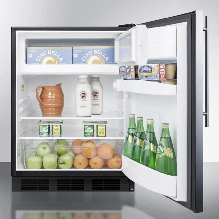 Summit AL652BSSHV Freestanding Ada Compliant Refrigerator-Freezer For General Purpose Use, W/Dual Evaporator Cooling, Cycle Defrost, Ss Door, Thin Handle, And Black Cabinet