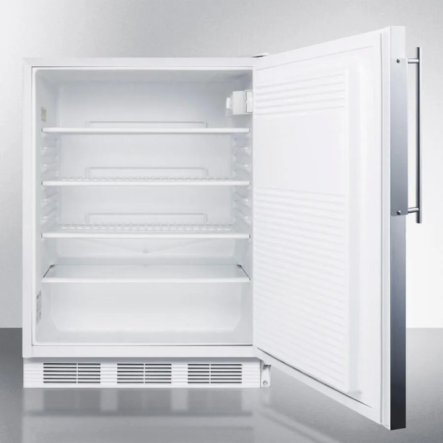 Summit AL750BIFR Ada Compliant Built-In Undercounter All-Refrigerator For General Purpose Use, Auto Defrost W/Ss Door Frame For Panel Inserts And White Cabinet