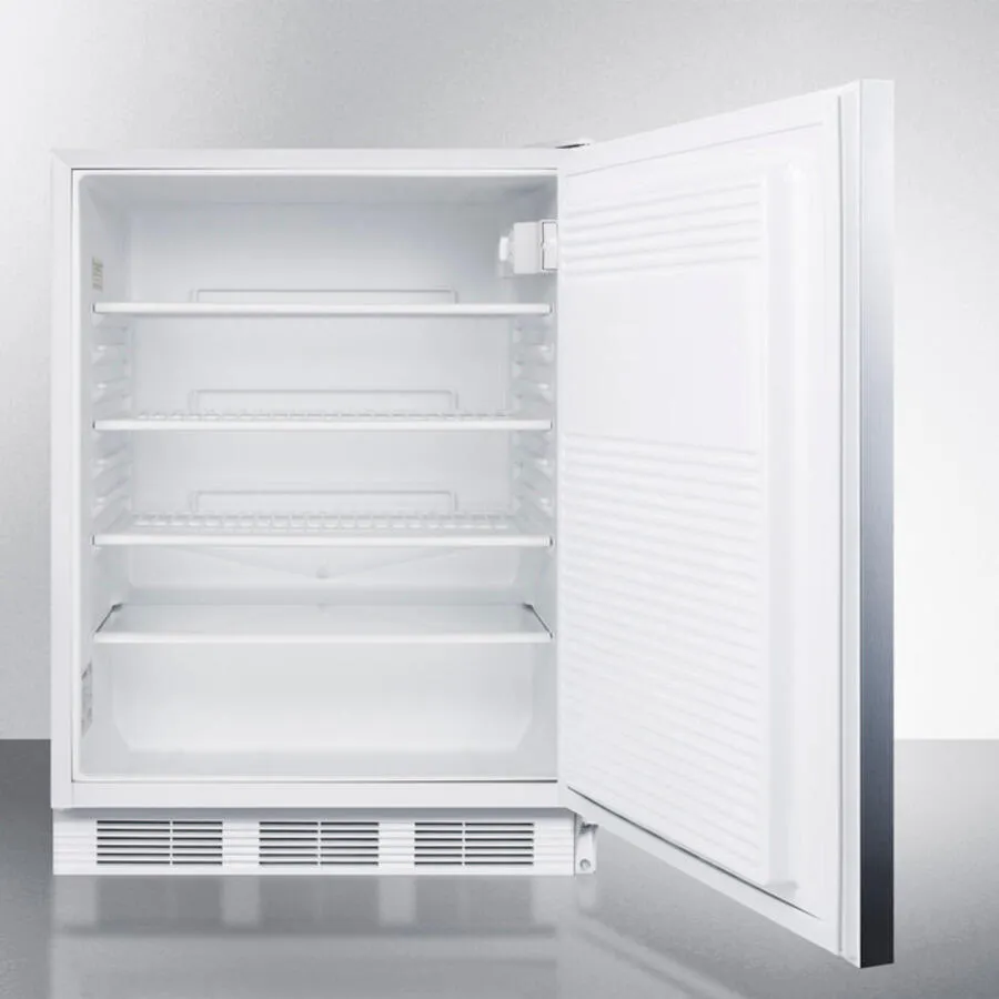 Summit AL750LBISSHH Ada Compliant Built-In Undercounter All-Refrigerator For General Purpose Use, Auto Defrost W/Lock, Ss Wrapped Door, Horizontal Handle, And White Cabinet