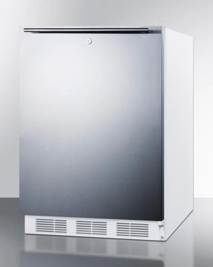 Summit AL750LBISSHH Ada Compliant Built-In Undercounter All-Refrigerator For General Purpose Use, Auto Defrost W/Lock, Ss Wrapped Door, Horizontal Handle, And White Cabinet
