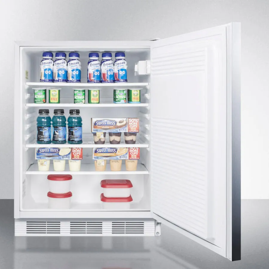 Summit AL750LBISSHH Ada Compliant Built-In Undercounter All-Refrigerator For General Purpose Use, Auto Defrost W/Lock, Ss Wrapped Door, Horizontal Handle, And White Cabinet