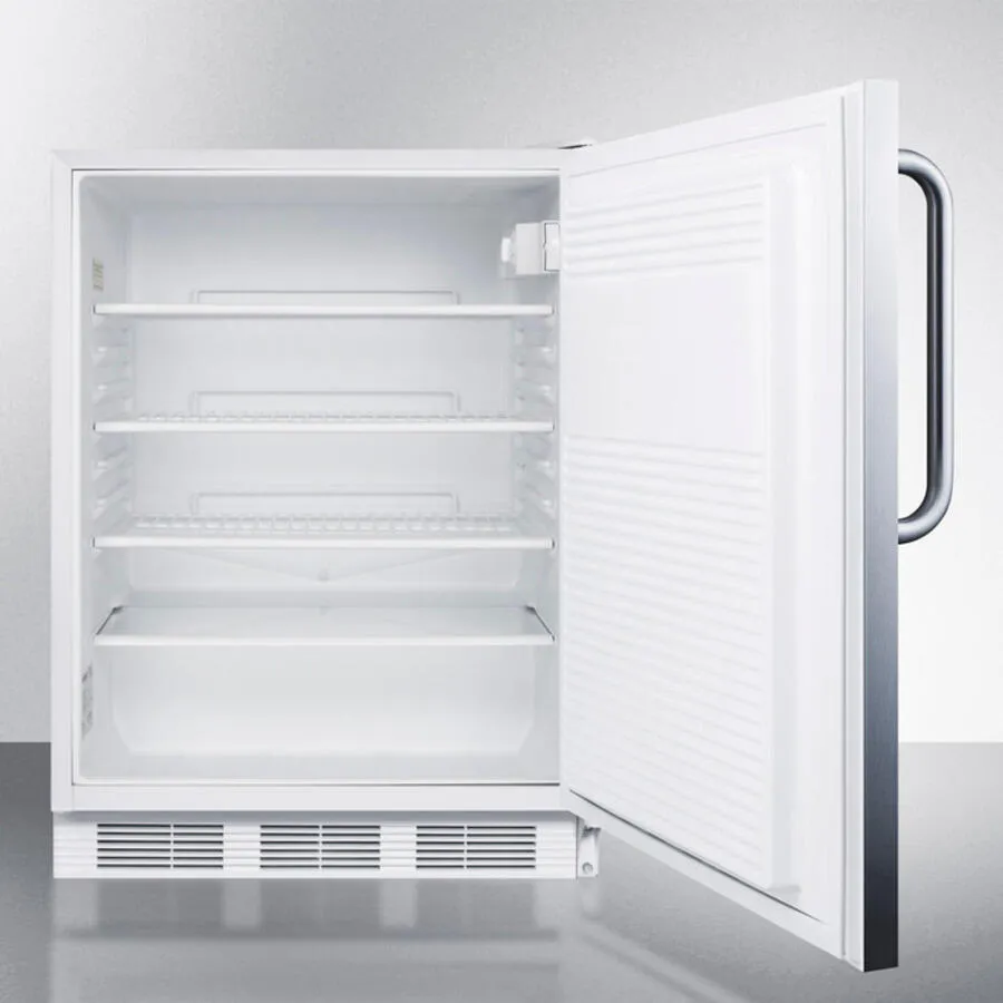 Summit AL750SSTB Ada Compliant All-Refrigerator For Freestanding General Purpose Use, Auto Defrost W/Ss Door, Towel Bar Handle, And White Cabinet