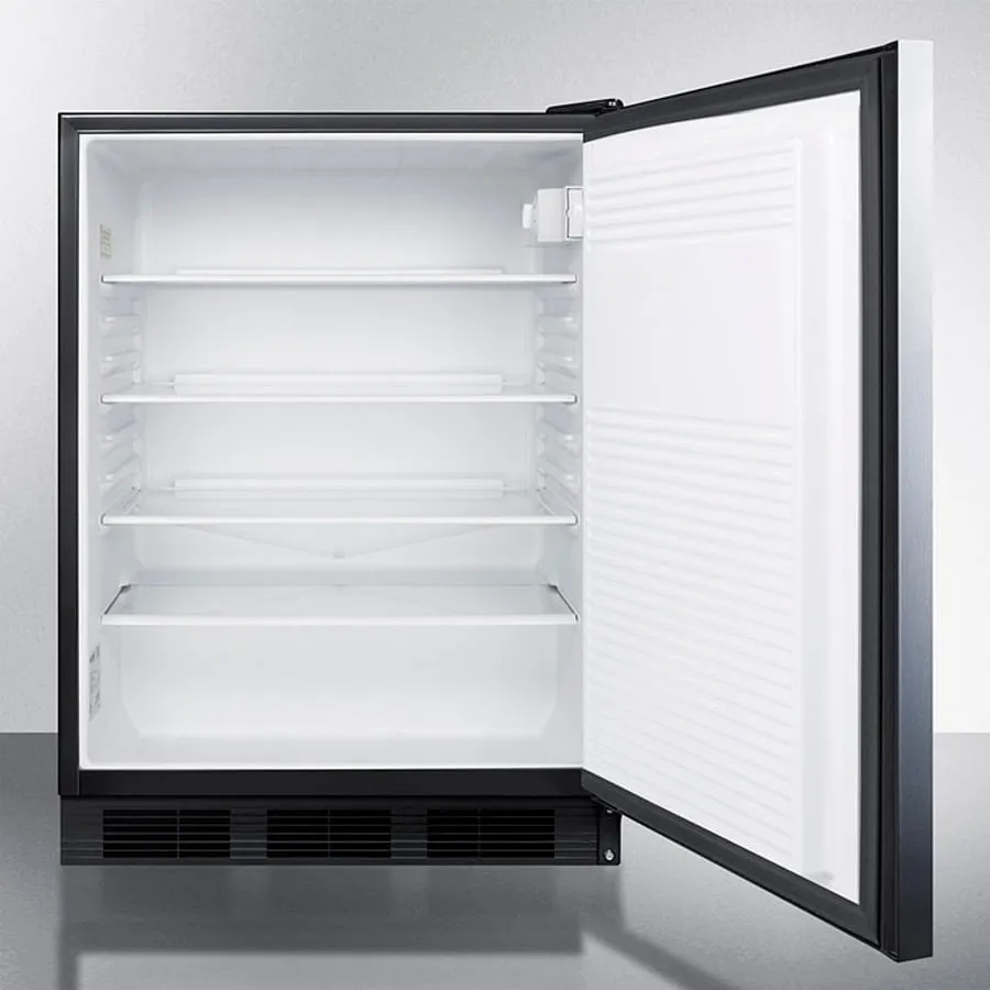 Summit AL752BKBISSHH Ada Compliant Built-In Undercounter All-Refrigerator For General Purpose Use, Auto Defrost W/Ss Wrapped Door, Horizontal Handle, And Black Cabinet