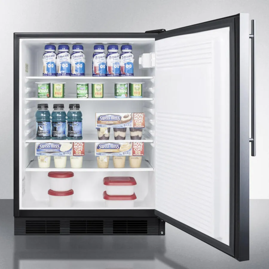 Summit AL752LBLBISSHV Ada Compliant Built-In Undercounter All-Refrigerator For General Purpose Use, Auto Defrost W/Ss Wrapped Door, Thin Handle, Lock, And Black Cabinet