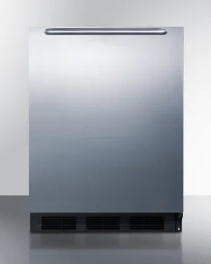 Summit AR5S 24 Inch Wide Ada Compliant Built-In Undercounter All-Refrigerator For Residential Use, Auto Defrost With Stainless Steel Wrapped Door, Horizontally Mounted Towel Bar Handle, And Black Cabinet