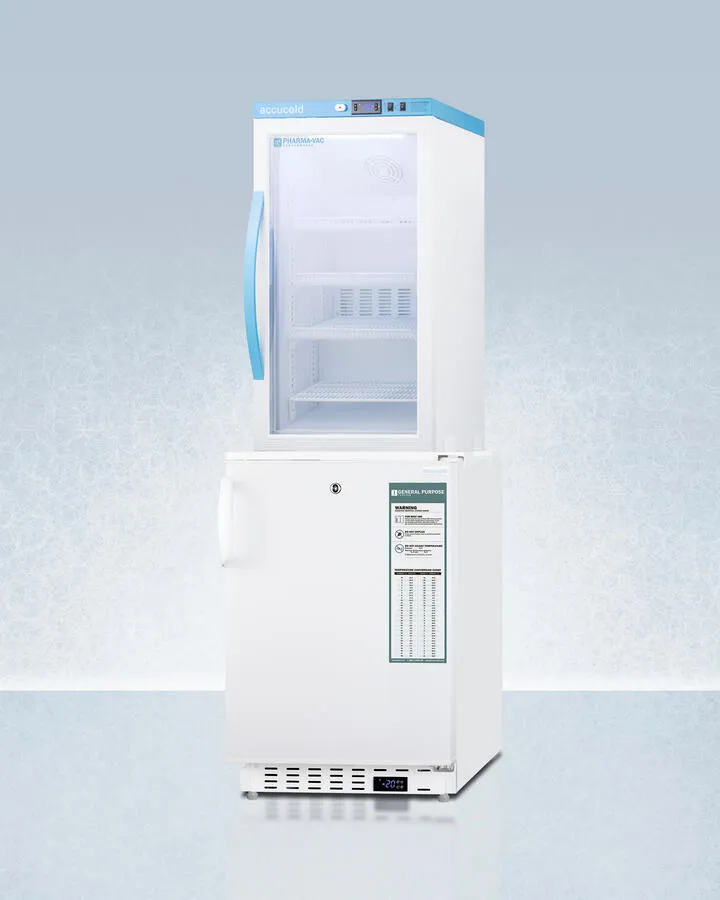 Summit ARG3PVADA305AFSTACK Stacked Combination Of Arg3Pv Automatic Defrost Vaccine Refrigerator With Antimicrobial Silver-Ion Handle And Ada305Af Manual Defrost Vaccine Freezer, Both With Hospital Grade Cords With 'Green Dot' Plugs