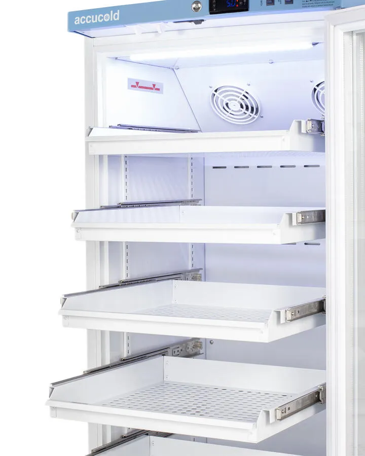 Summit ARG8PVDR Performance Series Pharma-Vac 8 Cu.Ft. Upright Glass Door All-Refrigerator For Vaccine Storage With Four Ventilated Removable Drawers, Antimicrobial Silver-Ion Handle, And Hospital Grade Cord With 'Green Dot' Plug