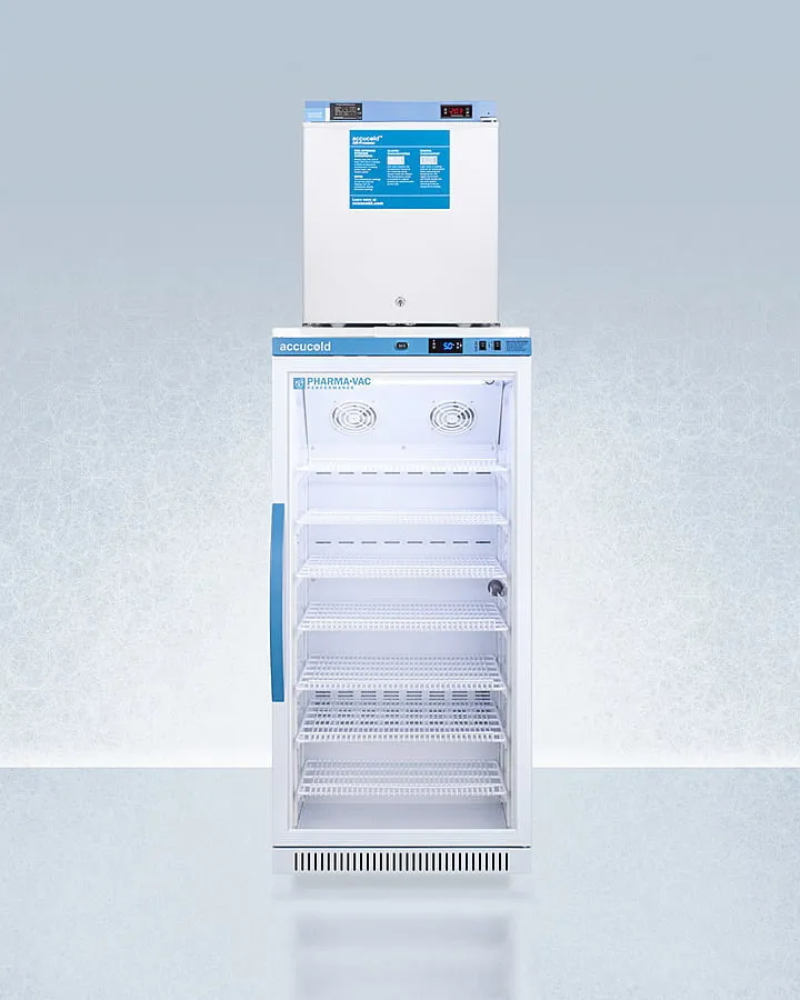 Summit ARG8PVFS24LSTACKMED2 Stacked Combination Of Arg8Pv All-Refrigerator With Antimicrobial Silver-Ion Handle And Hospital Grade Cord With 'Green Dot' Plug And Fs24Lmed2 Compact Manual Defrost All-Freezer For Vaccine Storage