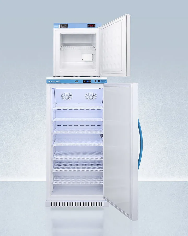 Summit ARS8PVFS24LSTACKMED2 Stacked Combination Of Ars8Pv All-Refrigerator With Antimicrobial Silver-Ion Handle And Hospital Grade Cord With 'Green Dot' Plug And Fs24Lmed2 Compact Manual Defrost All-Freezer For Vaccine Storage