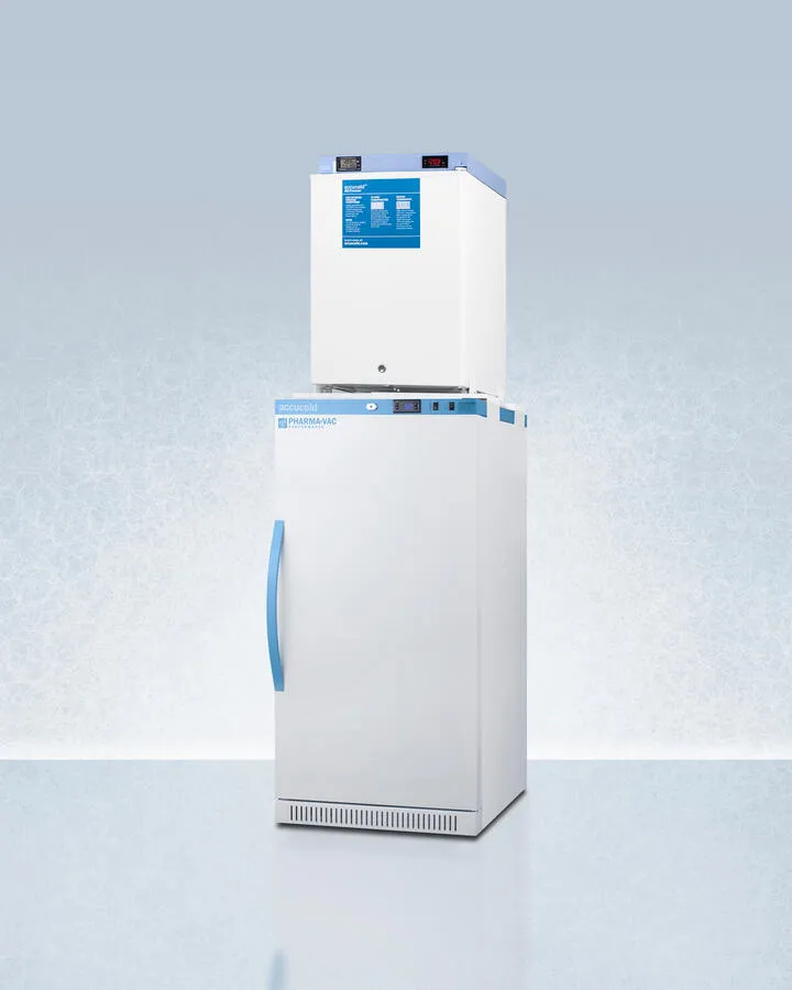 Summit ARS8PVFS30LSTACKMED2 Stacked Combination Of Ars8Pv All-Refrigerator With Antimicrobial Silver-Ion Handle And Hospital Grade Cord With 'Green Dot' Plug And Fs30Lmed2 Compact Manual Defrost All-Freezer For Vaccine Storage