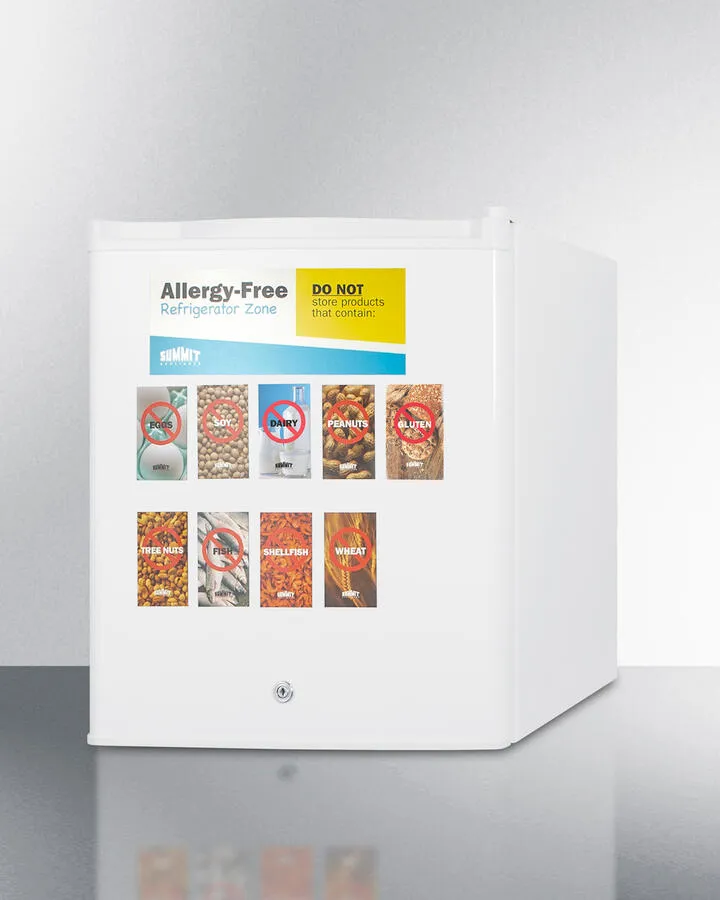 Summit AZAR27W Commercially Approved Compact All-Refrigerator In White, Designed To Serve As An Allergy-Free Storage Zone, With Digital Thermostat, Keyed Lock, And A Set Of Allergy Warning Magnets
