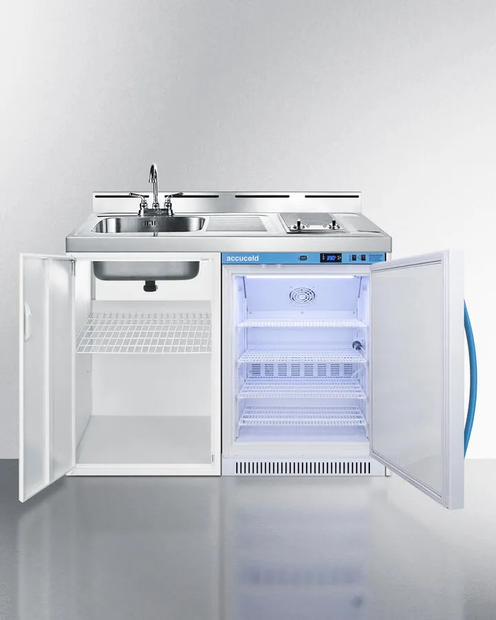 Summit C48ELMC 48" Wide All-In-One Kitchenette With A Smooth Glass Cooktop, Momcube Breast Milk Refrigerator, Sink With Faucet, And Storage Cabinet