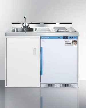 Summit C48ELMCLK 48" Wide All-In-One Kitchenette With A Smooth Glass Cooktop, Momcube Breast Milk Refrigerator With Interior Lockers, Sink With Faucet, And Storage Cabinet