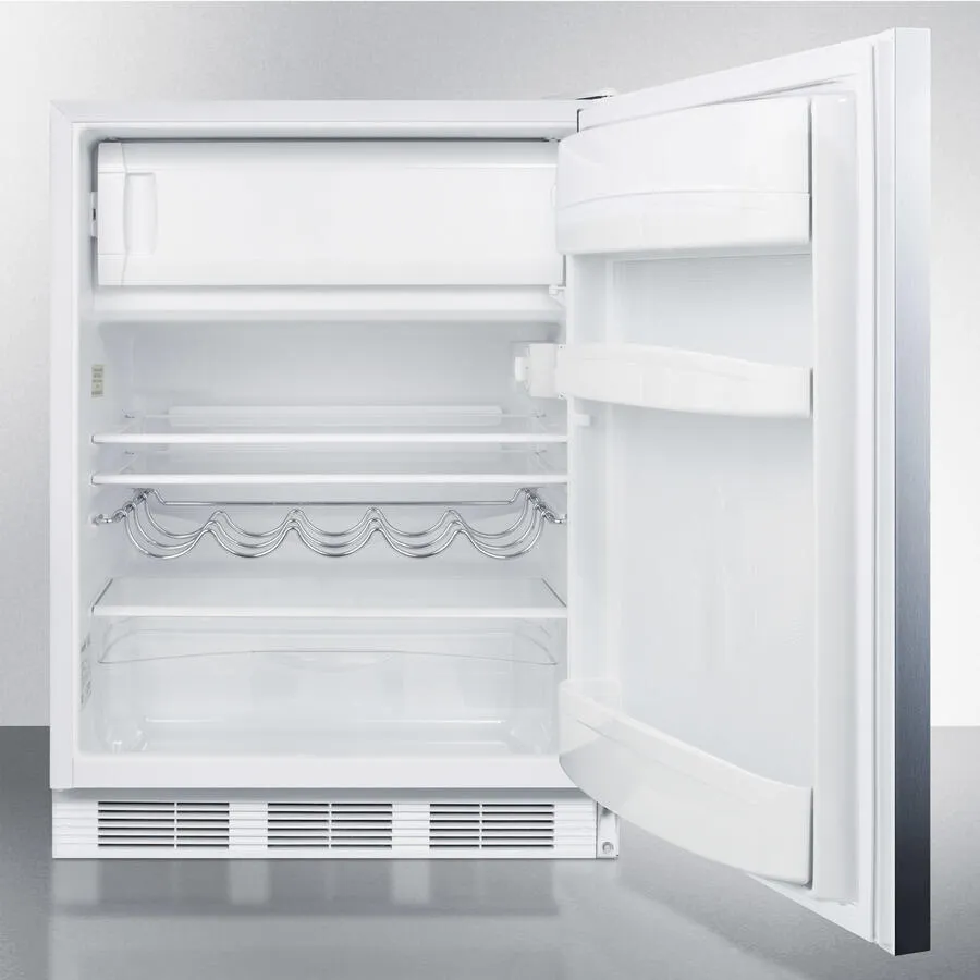 Summit CT661BISSHH Built-In Undercounter Refrigerator-Freezer For Residential Use, Cycle Defrost With A Stainless Steel Wrapped Door, Horizontal Handle, And White Cabinet