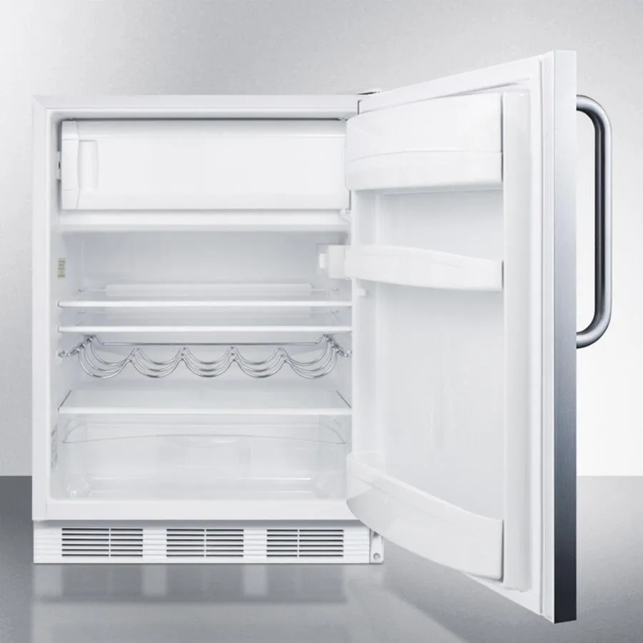 Summit CT661CSSADA Ada Compliant Built-In Undercounter Refrigerator-Freezer For Residential Use, Cycle Defrost W/Deluxe Interior, Stainless Steel Exterior, And Towel Bar Handle