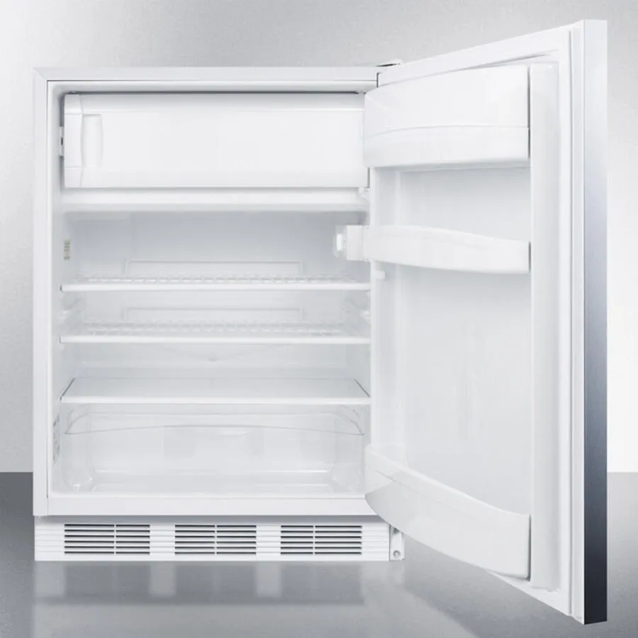 Summit CT661SSHHADA Ada Compliant Freestanding Refrigerator-Freezer For Residential Use, Cycle Defrost With Deluxe Interior, Ss Wrapped Door, Horizontal Handle, And White Cabinet