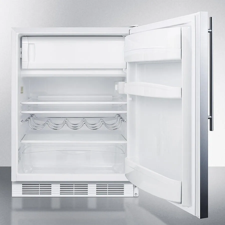 Summit CT661WSSHV Freestanding Counter Height Refrigerator-Freezer For Residential Use, Cycle Defrost With A Stainless Steel Wrapped Door, Thin Handle, And White Cabinet