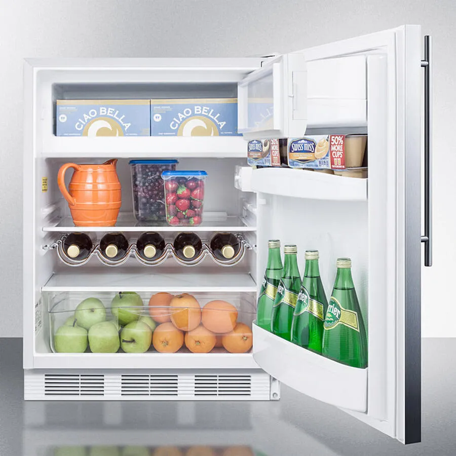 Summit CT661WSSHV Freestanding Counter Height Refrigerator-Freezer For Residential Use, Cycle Defrost With A Stainless Steel Wrapped Door, Thin Handle, And White Cabinet