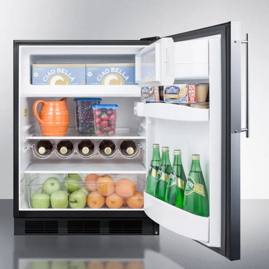 Summit CT663BBIFR Built-In Undercounter Refrigerator-Freezer For Residential Use, Cycle Defrost With A Deluxe Interior, Ss Door Frame For Slide-In Panels, And Black Cabinet