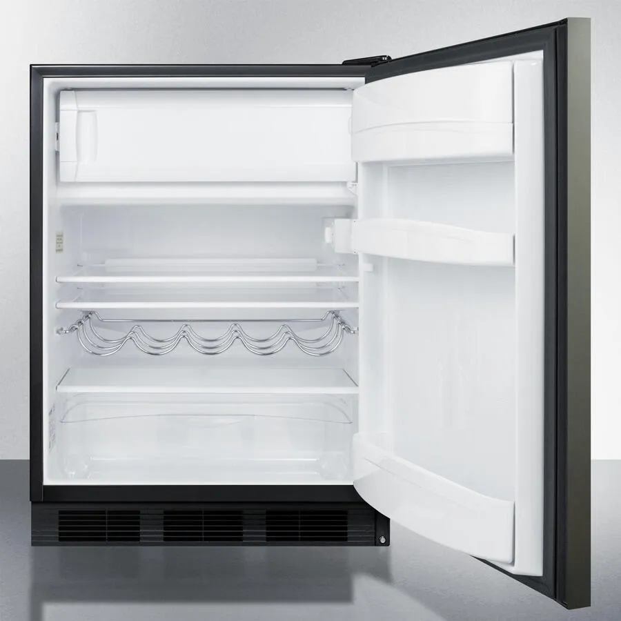 Summit CT663BBIKSHH Built-In Undercounter Refrigerator-Freezer For Residential Use, Cycle Defrost With Black Stainless Steel Wrapped Door, Horizontal Handle, And Black Cabinet