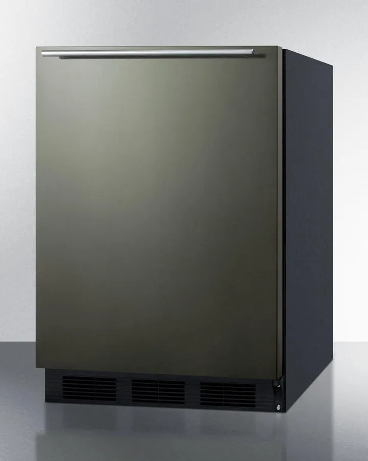 Summit CT663BBIKSHH Built-In Undercounter Refrigerator-Freezer For Residential Use, Cycle Defrost With Black Stainless Steel Wrapped Door, Horizontal Handle, And Black Cabinet