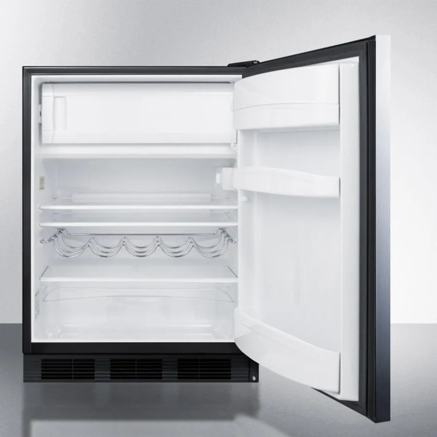 Summit CT663BBISSHHADA Ada Compliant Built-In Undercounter Refrigerator-Freezer For Residential Use, Cycle Defrost W/Deluxe Interior, Ss Door, Horizontal Handle, And Black Cabinet