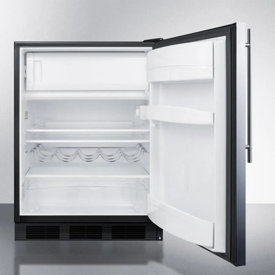 Summit CT663BBISSHVADA Ada Compliant Built-In Undercounter Refrigerator-Freezer For Residential Use, Cycle Defrost W/Deluxe Interior, Ss Door, Thin Handle, And Black Cabinet
