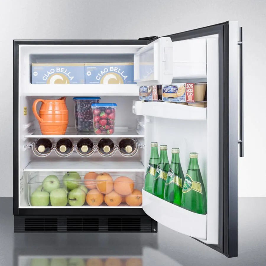 Summit CT663BBISSHVADA Ada Compliant Built-In Undercounter Refrigerator-Freezer For Residential Use, Cycle Defrost W/Deluxe Interior, Ss Door, Thin Handle, And Black Cabinet