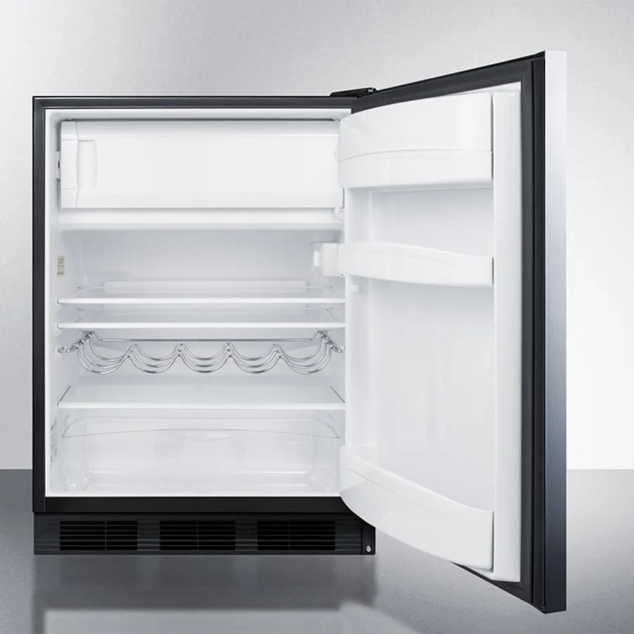 Summit CT663BKSSHH Freestanding Counter Height Refrigerator-Freezer For Residential Use, Cycle Defrost With A Stainless Steel Wrapped Door, Towel Bar Handle, And Black Cabinet