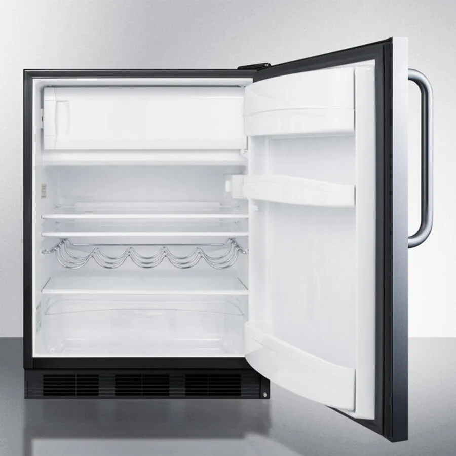 Summit CT663BSSTBADA Ada Compliant Freestanding Refrigerator-Freezer For Residential Use, Cycle Defrost With Deluxe Interior, Ss Wrapped Door, Towel Bar Handle, And Black Cabinet