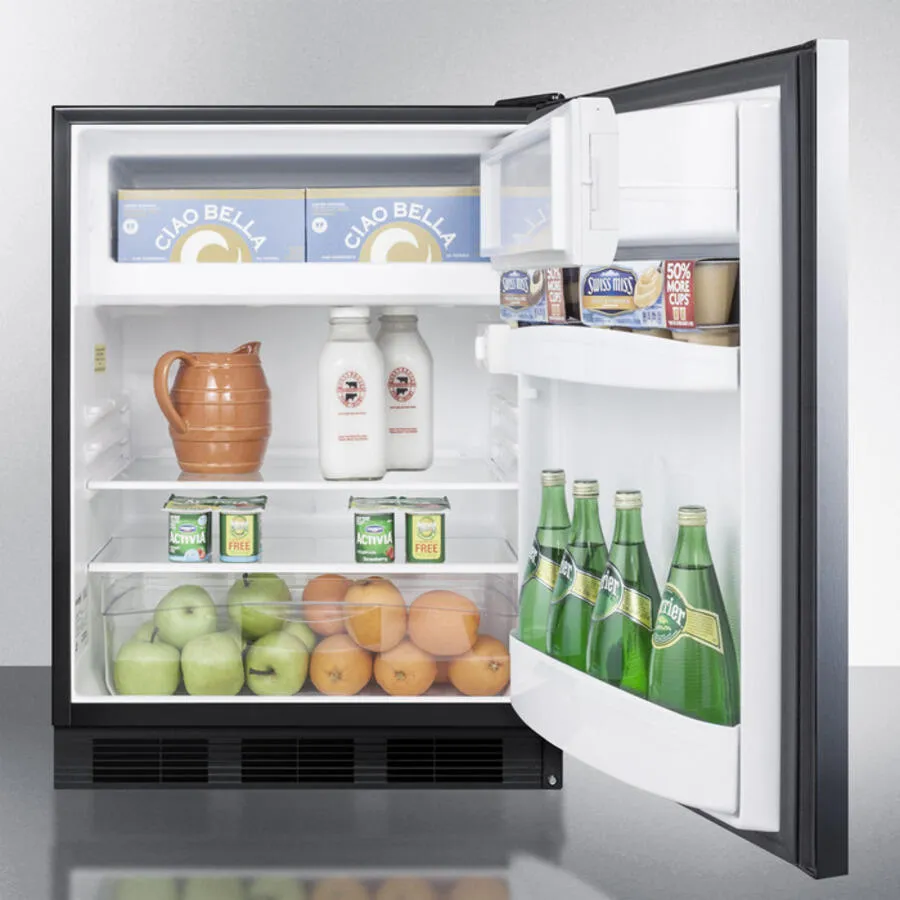 Summit CT66BBISSHHADA Built-In Undercounter Ada Compliant Refrigerator-Freezer For General Purpose Use, W/Dual Evaporator Cooling, Ss Door, Horizontal Handle, And Black Cabinet