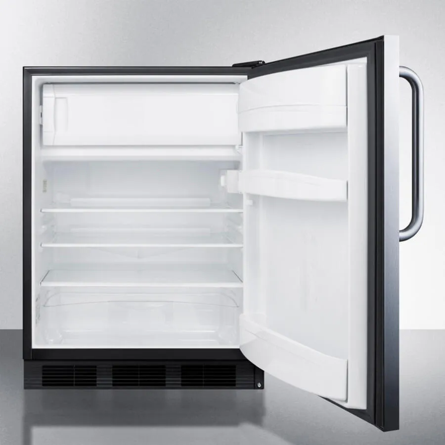 Summit CT66BSSTBADA Freestanding Ada Compliant Refrigerator-Freezer For General Purpose Use, W/Dual Evaporator Cooling, Cycle Defrost, Ss Door, Towel Bar Handle, Black Cabinet