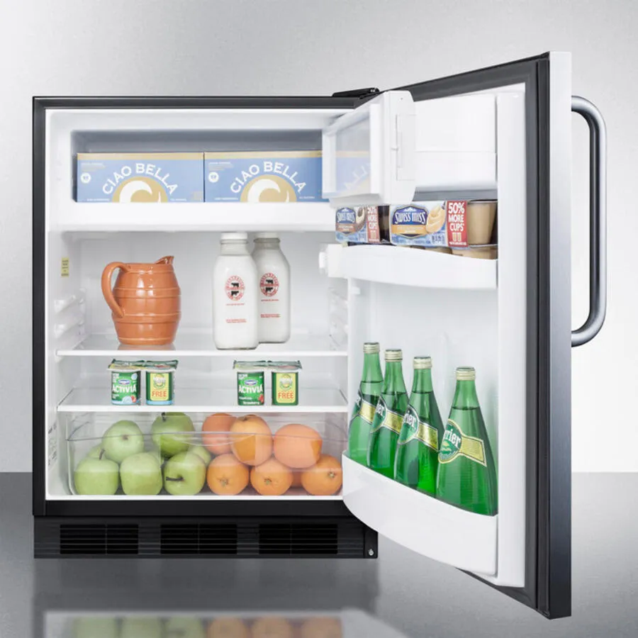 Summit CT66BSSTBADA Freestanding Ada Compliant Refrigerator-Freezer For General Purpose Use, W/Dual Evaporator Cooling, Cycle Defrost, Ss Door, Towel Bar Handle, Black Cabinet