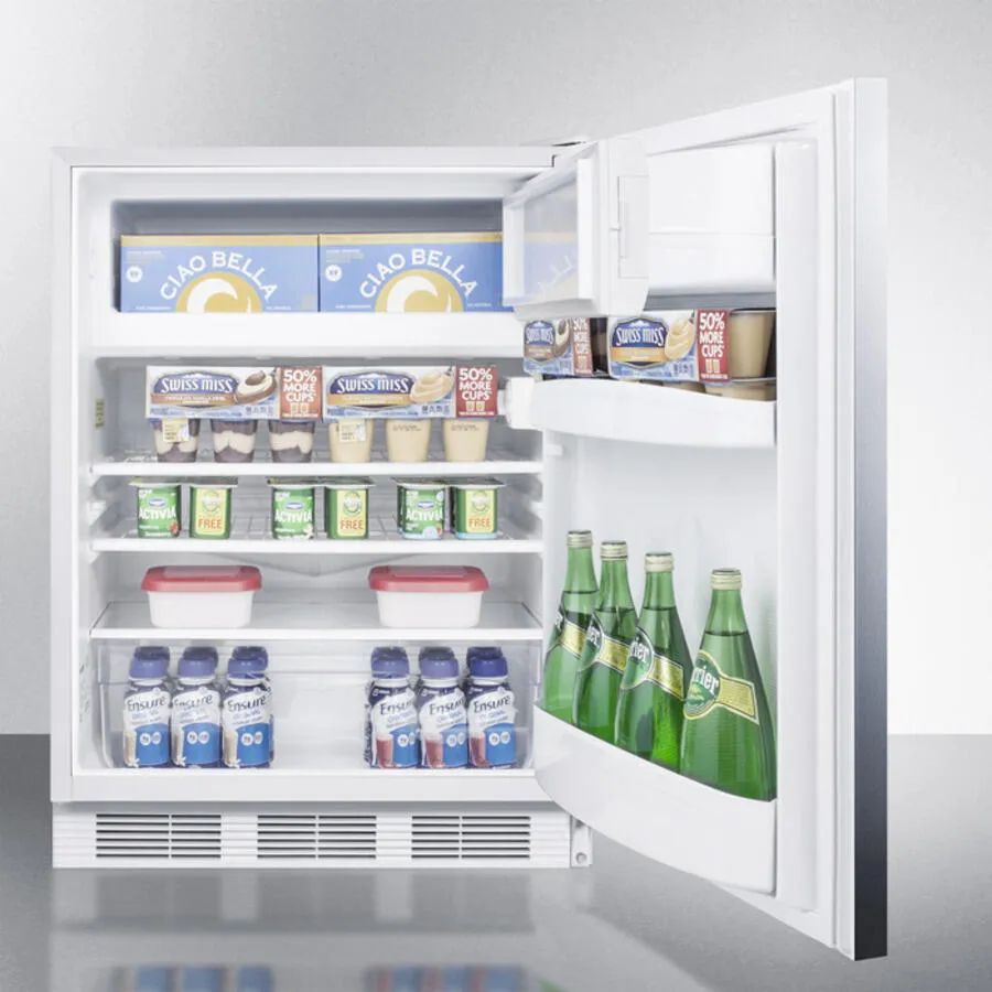 Summit CT66JBISSHH Built-In Undercounter Refrigerator-Freezer For General Purpose Use, With Dual Evaporator Cooling, Cycle Defrost, Ss Door, Horizontal Handle And White Cabinet