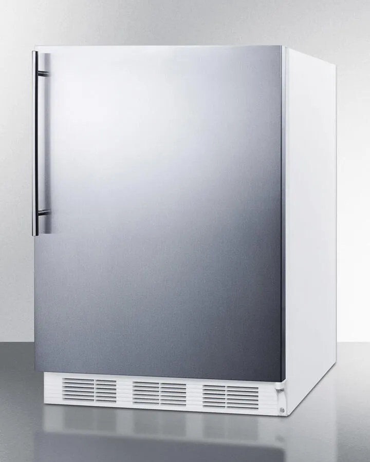 Summit CT66JBISSHVADA Built-In Undercounter Ada Compliant Refrigerator-Freezer For General Purpose Use, W/Dual Evaporator Cooling, Ss Door, Thin Handle, White Cabinet
