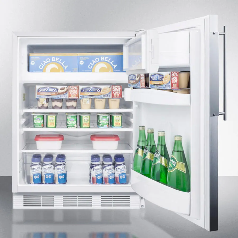 Summit CT66LBIFRADA Built-In Undercounter Ada Compliant Refrigerator-Freezer For General Purpose Use, W/Dual Evaporator Cooling, Lock, Ss Frame For Slide-In Panels, White Cabinet